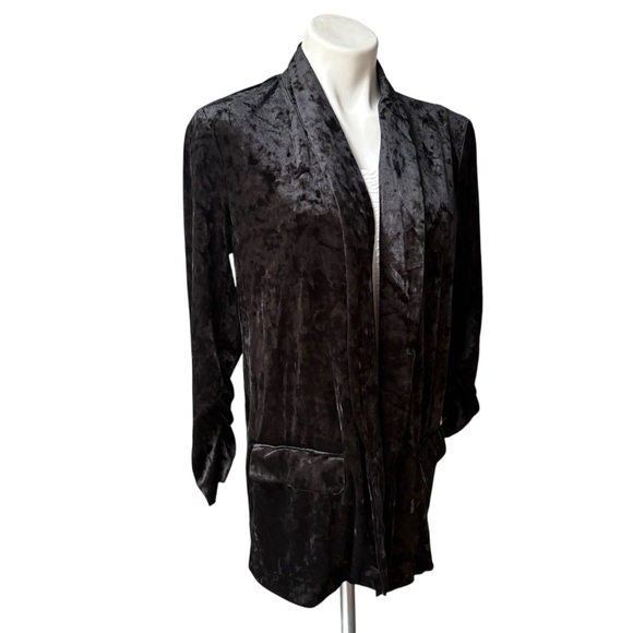 89th & Madison Black Crushed Velvet Open Front Blazer Cinched Sleeve Cuffs, Sz L - Picture 3 of 14